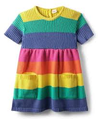 Babyhug Sweater Knit Half Sleeves Striped Woolen Dress Multicolor Size 6 To 9 Month