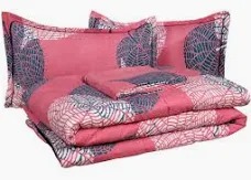 Floral Cotton Set King Size Double Bed 1 Flat Bed Sheet Two King Pillow Covers Pink Colour