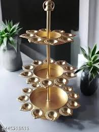3 Layer Diya Urli Lotus Urli Bowl Golden Colour Metal