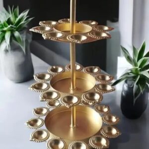 3 Layer Diya Urli Lotus Urli Bowl Golden Colour Metal