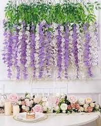 Artificial White Purple Wisteria Hanging Flowers Stings Set Of 2
