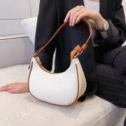 Womens Small Shoulder Bag Faux Leather Crescent White Brown