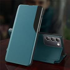 Flip Case Vivo Y200E 5G Luxury Half Window Leather Flip Case Teal Blue Colour