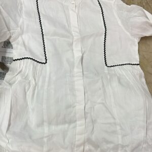 Women Regular Fit Top With Band Collar White Colour Size Xs