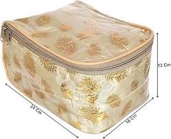 Kivya Pouch Women Jewelry Kit 10 Transparent Pouches Boxes Ladies Girls Golden 19X18X13 Cm