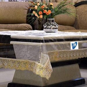 Formonik Table Cover Pvc Transparent Floral Design Golden Lace 40X60 Inch