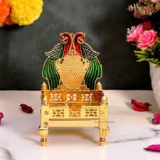Laddu Gopal Ji Peacock Design Gold Plated Singhasan
