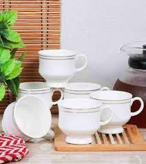 White Ceramic Or Bone China Tea Cup With A Gold Line Trim Set Of 6