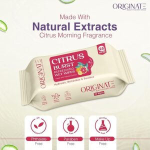 Originate Citrus Morning Refreshing Wet 25 Wipes