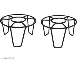 Black Colour Flower Pot Round Stand Set Of 2