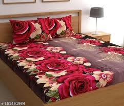 Red Color Printed Double Bedsheet 2 Pillow