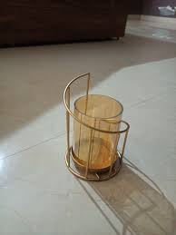 Golden Tea Light Candle Holder Showpiece With Gold Glass