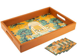 Birch Co. Wooden Tray For Servingfree 4 Coasters10 Inch X 15 Inchserving Traytray Set