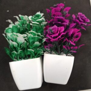Artificial Flower Pot Pack Of 2 Colour Green Pink