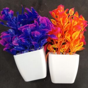 Artificial Flower Pot Pack Of 2 Colour Blue Orange