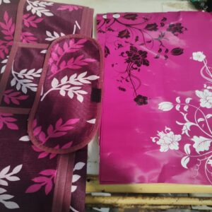 Wine And Pink Printed Fridge Top Cover With 3 Mat