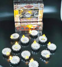 Water Sensor Led Diya Plastic 12 Diyas Silver