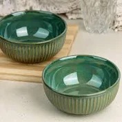 Stylish Green Hamndmade Ceramic Bowl Set Of2