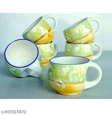 Green And Yellow Cup Ceramic Tea Cup Set Of 12