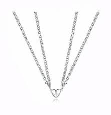Silver Colour Heart Shape Couple Chain Set Of 2