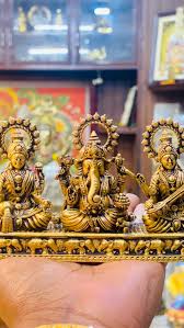 Set Of Three Metal Statues Of Hindu Deities Likely Lakshmi Ganesha And Saraswati