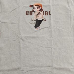 Women Graphic Print Round Neck Cotton Blend Grey Tshirt Size M