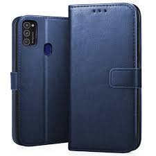 Leather Flip Cover Blue For Samsung Galaxy M21 1Pc