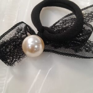 Womens White Pearl Black Hair Rubber Band