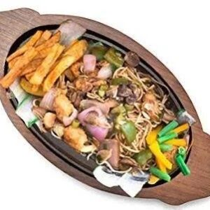 Cast Iron Sizzler Plates With Wooden Base Oval Sizzler Tray