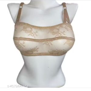 Ofd Elegant Beige Floral Lace Bralette Nude Colour Size 32B