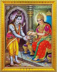 Shiv Annapurna Mata Painting With Wooden Frame 1Pc