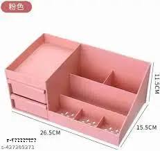 Versatile Pink Cosmetic Organizer Box With Drawers Brush Holder