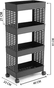 4 Layer Tier Plastic Modular Vegetable Trolley Plastic Kitchen Trolley