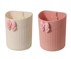 2 Pcs Pink And White Colour Plastic Toothbrush Holders For Bathroom