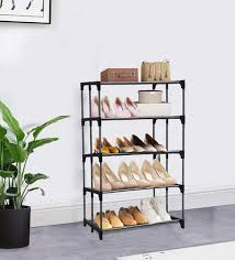 Black Colour 4 Layer Plastic And Iron Pipe Shoe Rack