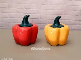 Ceramic Jar Capsicum Shape Utility Storage Jar With Lid 400 Ml Pack Of 2 Multicolour