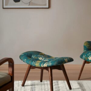 Chumbak Mid Century Foot Rest Ferns 1 Seater Footrest Sheesham Wood Green