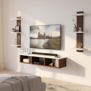 Tv Unit Wall Wood Unit Cabinet Wall Living Room Set Top Box Wall Display Rack Stand 20D X 81W X 73H