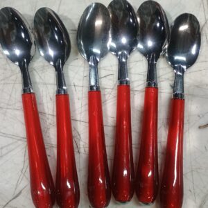 6 Stainless Steel Spoons With Red Plastic Handles
