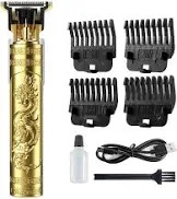 Vintage T9 Professional Hair Trimmer Gold Dragon Design Usb Charging 4 Guide Combs