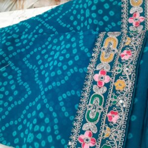 Womens Embroidered Saree Teal Blue