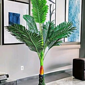 Petals Green 3 Ft Artificial Palm Tree Realistic Fake Indoor Outdoor Plant Leaves Out Pot