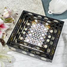 Printed Set Of 3 Serving Tray Brown