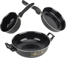 Non Stick Kadai Fry Pan Tadka Pan Set Of 3 Cookware Set
