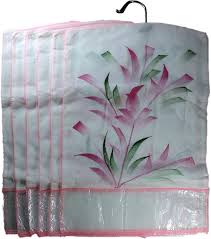 12Pcs Saree Covers Hanger Floral Design Tissue Fabric Transparent Plastic Window Hangers