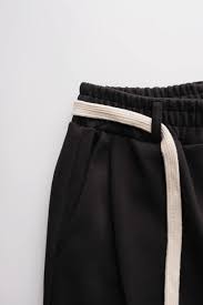 Eversion Wide Leg Pants With Cotton Belt Black Size S