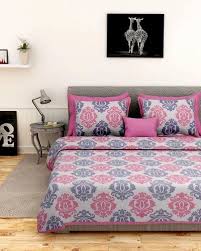 Dabul Bed Sheet With To Pillow Cover Gray And Pink Color