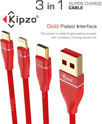 Kipzo Durable Red Usb A 3.0 A Max Multi Charging Cable 3 In 1 Charging Cable