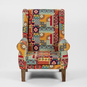 Chumbak Wing Chair Accent Chair For Living Room Bedroom Wooden 1 Seater Sofa Home Decor