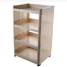 Plastic Storage Rack Space Saving Portable Plastic Organizer Shelf Holder For Kitchen Living Bed And Bathroom 4 Tier Multicolour